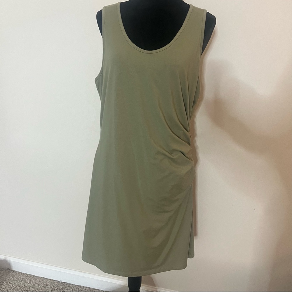 Athleta Women’s Della Shadow Olive Green Athleisure Ruched Mini Dress Sz 1X‎